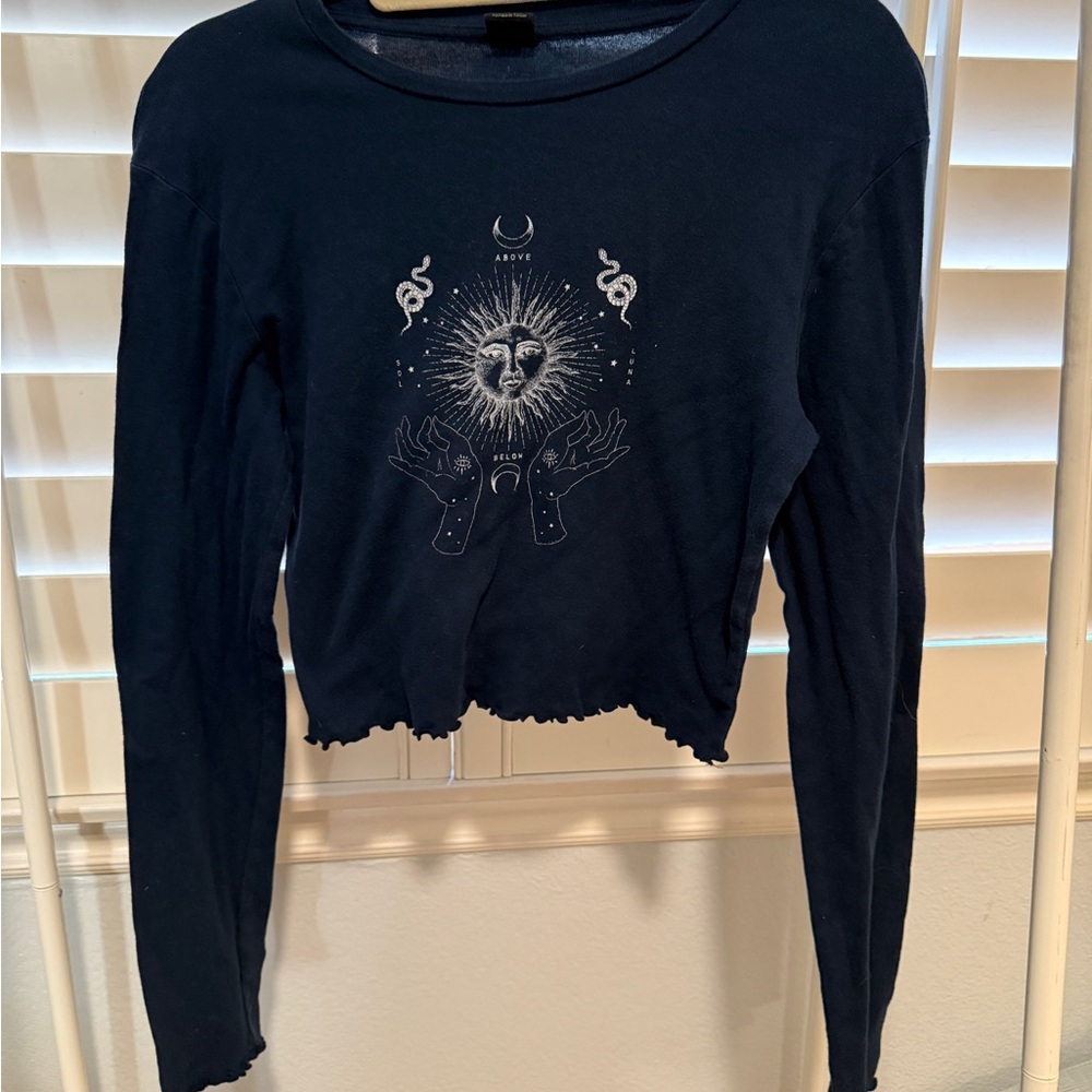 Urban Outfitters Navy Graphic Long Sleeve Tee